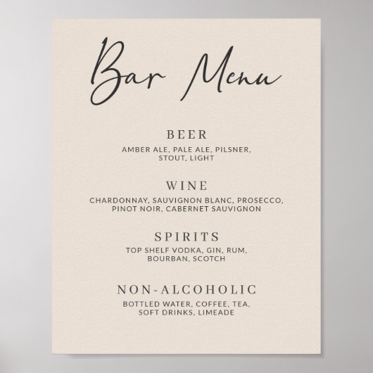 Einfaches Minimalistisches Bar Menu auf der Herbst Poster (Vorne)