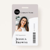 Einfaches Minimalistisches Beige Business Employee Ausweis (Vorderseite)
