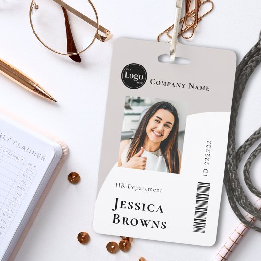 Einfaches Minimalistisches Beige Business Employee Ausweis