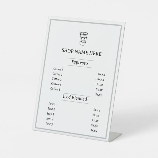 Einfaches Minimalistisches Café-Menü Sockelschild (Vorderseite)