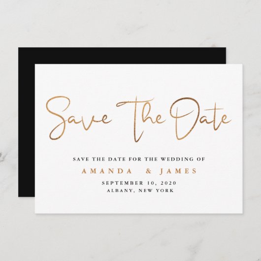 Einfaches Minimalistisches Cooper-Gold-Script Save The Date (Vorne/Hinten)