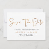 Einfaches Minimalistisches Cooper-Gold-Script Save The Date (Vorderseite)