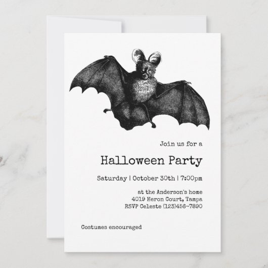 Einfaches Minimalistisches Creepy Bat Halloween-Pa Einladung (Vorderseite)