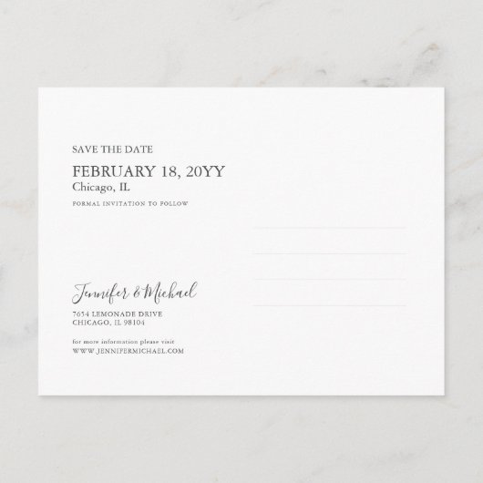 Einfaches Minimalistisches Design Save the Date Po Einladungspostkarte (Rückseite)