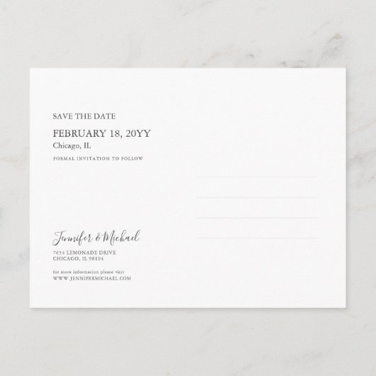 Einfaches Minimalistisches Design Save the Date Po Einladungspostkarte (Rückseite)