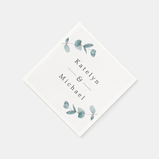 Einfaches Minimalistisches Eukalyptus Frame Weddin Serviette (Ecke)