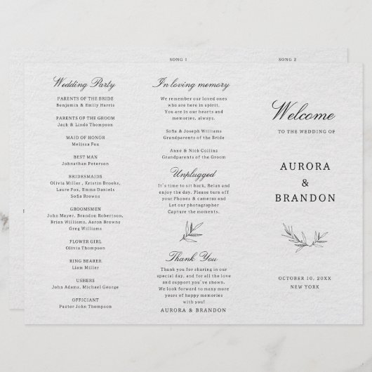 Einfaches Minimalistisches Eukalyptus Wedding Prog (Vorne/Hinten)