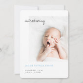 Einfaches Minimalistisches Foto Baby Blue Boy Birt Ankündigung (Vorderseite)