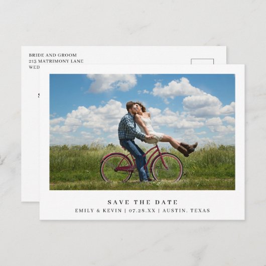 Einfaches Minimalistisches Foto Hochzeit speichern Einladungspostkarte (Vorne/Hinten)