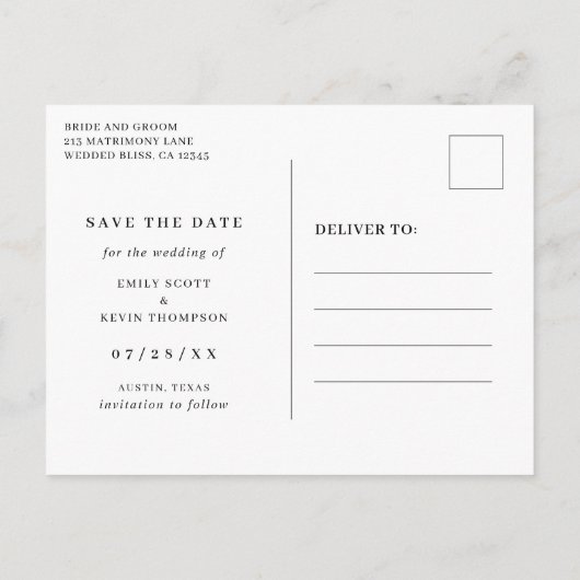 Einfaches Minimalistisches Foto Hochzeit speichern Einladungspostkarte (Rückseite)