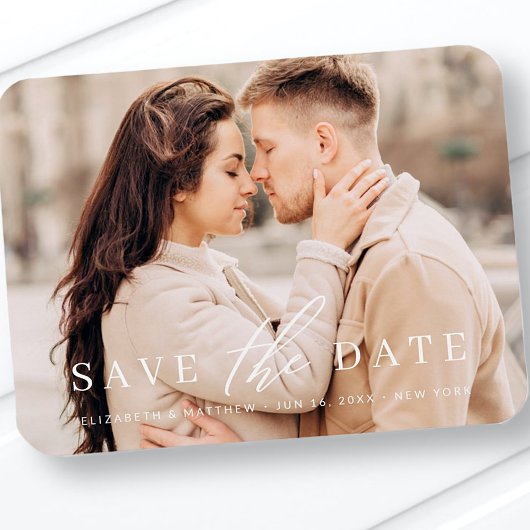 Einfaches Minimalistisches Foto Hochzeit speichern Magnet
