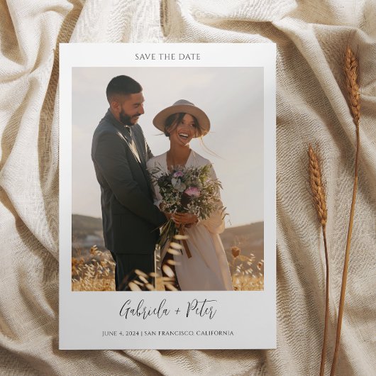 Einfaches Minimalistisches Foto Hochzeit speichert Einladung