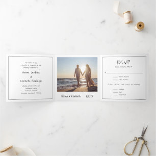 Einfaches Minimalistisches Foto Moderne Hochzeit Dreifach Gefaltete Einladung