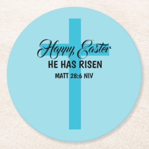 Einfaches minimalistisches Frohe Ostern Hellblaues Runder Pappuntersetzer