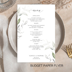 Einfaches minimalistisches Hochzeitsmenü mit Grünz Flyer