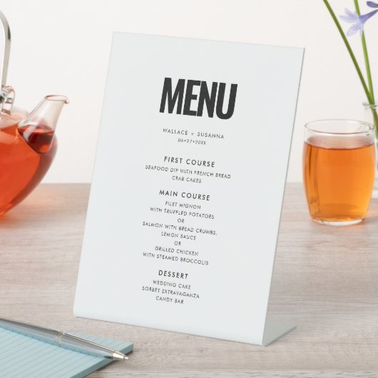 Einfaches minimalistisches Hochzeitsmenü Sockelschild (In Situ)