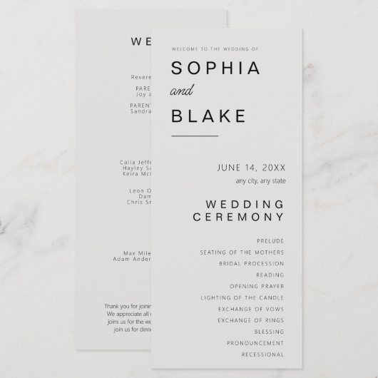 Einfaches Minimalistisches Hochzeitsprogramm (Vorne/Hinten)