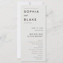 Einfaches Minimalistisches Hochzeitsprogramm