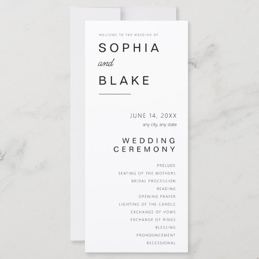 Einfaches Minimalistisches Hochzeitsprogramm (Vorderseite)