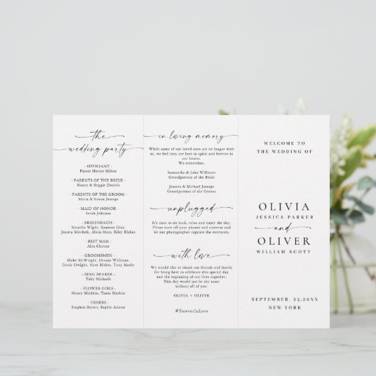 Einfaches Minimalistisches Hochzeitsprogramm (Stehend Vorderseite)