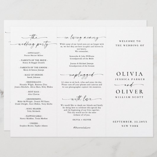 Einfaches Minimalistisches Hochzeitsprogramm (Vorne/Hinten)