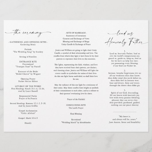 Einfaches Minimalistisches Hochzeitsprogramm (Rückseite)