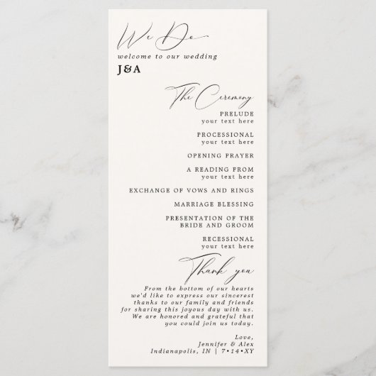 Einfaches Minimalistisches Hochzeitsprogramm für E Programm (Vorderseite)