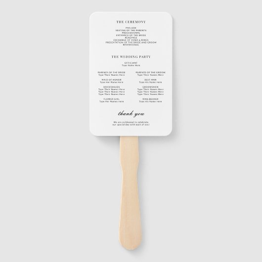 Einfaches Minimalistisches Hochzeitsprogramm in Sc Fächer (Rückseite)