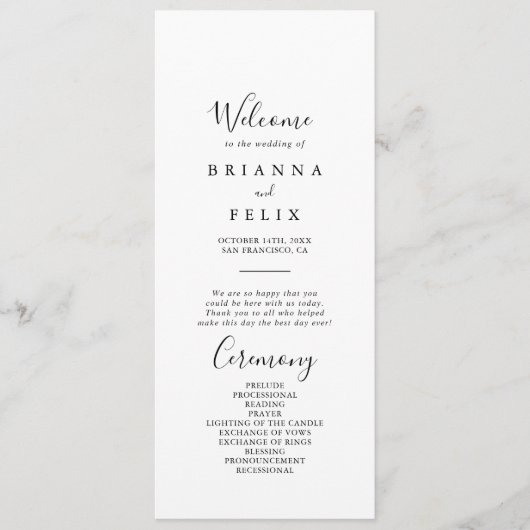 Einfaches Minimalistisches Hochzeitsprogramm Programm (Vorderseite)