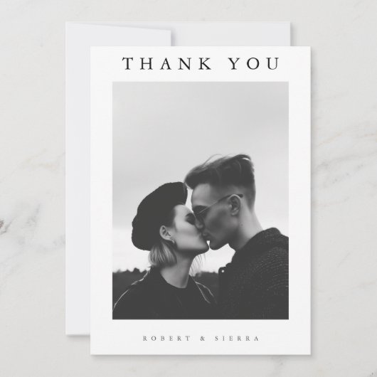 Einfaches Minimalistisches Hochzeitsszenario-Foto Dankeskarte (Vorderseite)