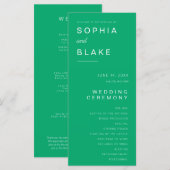 Einfaches Minimalistisches Jade Green Wedding Prog (Vorne/Hinten)