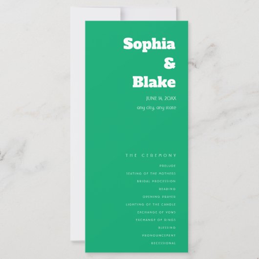 Einfaches Minimalistisches Jade Green Wedding Prog (Vorderseite)