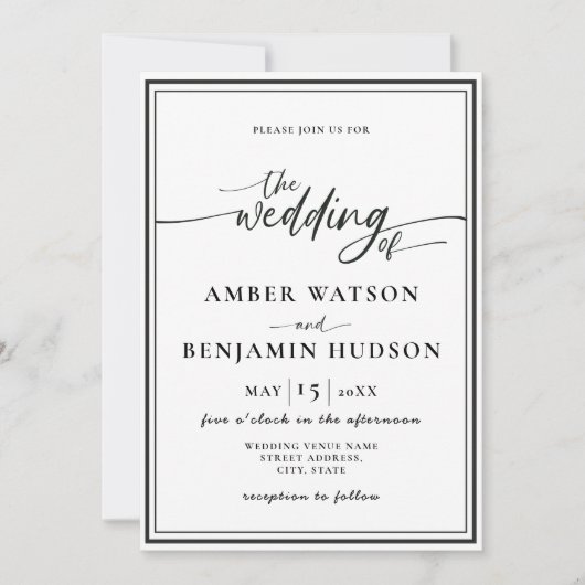 Einfaches Minimalistisches kalligrafisches Foto Mo Einladung (Vorderseite)