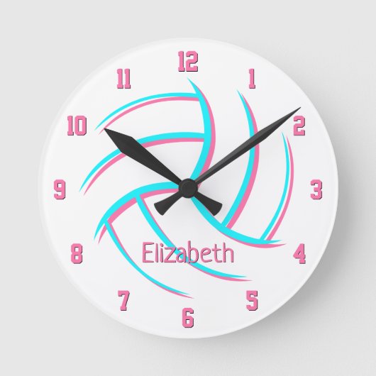 einfaches minimalistisches Mädchen-Volleyball Runde Wanduhr (Vorderseite)