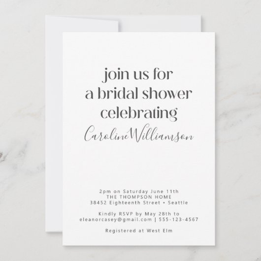 Einfaches Minimalistisches modernes Brautparty Einladung (Vorderseite)