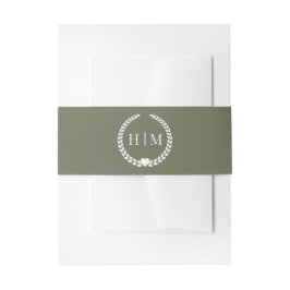Einfaches minimalistisches Oliven Grün Monogramm Einladungsbanderole