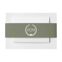 Einfaches minimalistisches Oliven Grün Monogramm Einladungsbanderole