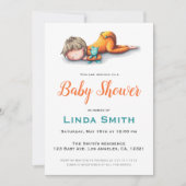 Einfaches Minimalistisches Orange Baby Sleeping Pa Einladung (Vorderseite)