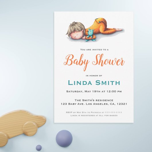 Einfaches Minimalistisches Orange Baby Sleeping Pa Einladung