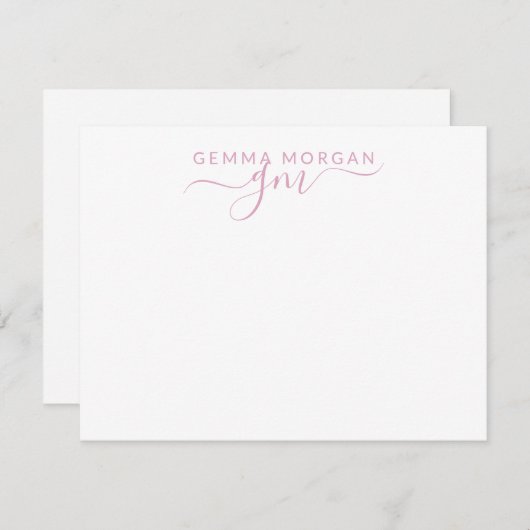 Einfaches Minimalistisches Pastellrosa Namensskrip Mitteilungskarte (Vorne/Hinten)