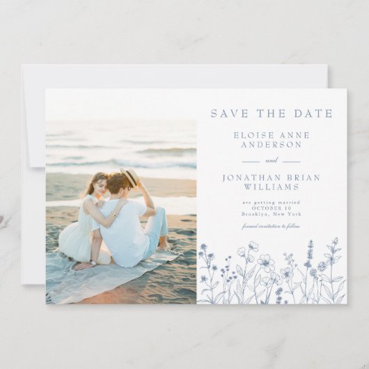 Einfaches Minimalistisches Periwinkle-Wildblume-Fo Save The Date (Vorderseite)