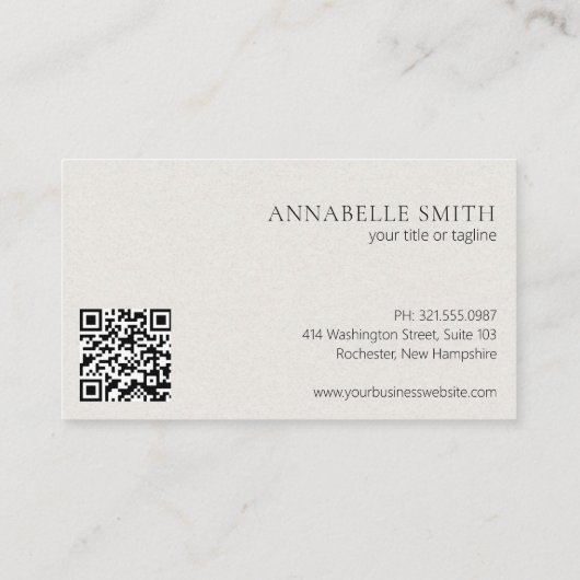 Einfaches Minimalistisches QR-Code Modernes Beige  Visitenkarte (Rückseite)