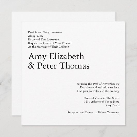 Einfaches, Minimalistisches QR-Code Serif Hochzeit Einladung (Vorne/Hinten)