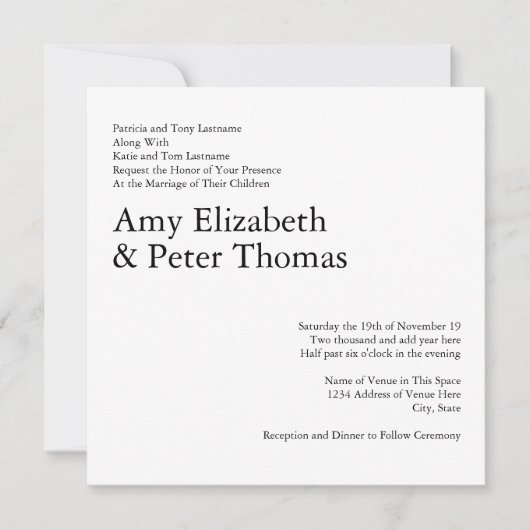 Einfaches, Minimalistisches QR-Code Serif Hochzeit Einladung (Vorderseite)