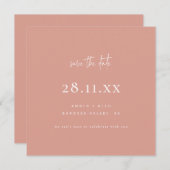 Einfaches Minimalistisches Quadrat Rosa Save The Date (Vorne/Hinten)