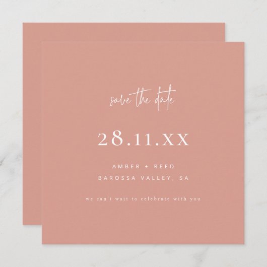 Einfaches Minimalistisches Quadrat Rosa Save The Date (Vorne/Hinten)
