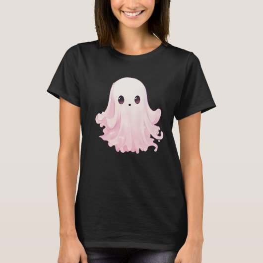 Einfaches Minimalistisches rosa Ghost-Schwarzes Ha T-Shirt (Vorderseite)