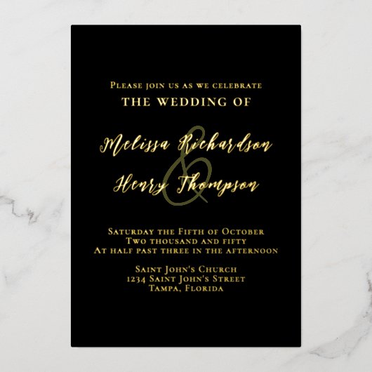 Einfaches Minimalistisches Schwarz-Script-Modell Folieneinladung (Vorderseite)