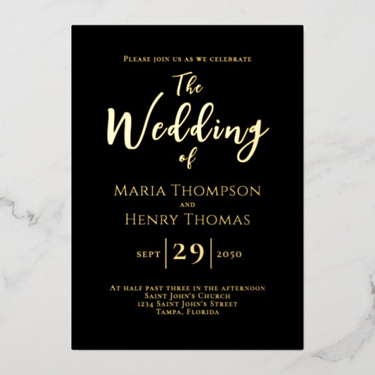 Einfaches Minimalistisches Schwarz-Script-Modell Folieneinladung (Vorderseite)