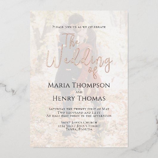 Einfaches Minimalistisches Schwarz-Text-Foto Folieneinladung (Vorderseite)